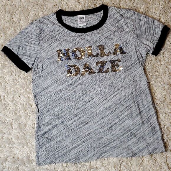PINK VICTORIA'S SECRET Holla Daze Sequin Tee - Picture 1 of 6